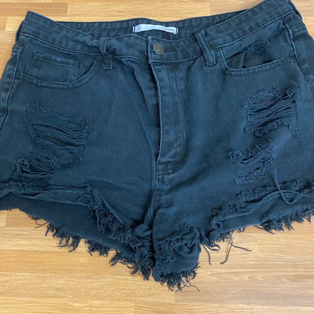 Distressed Black Jean Short Shorts